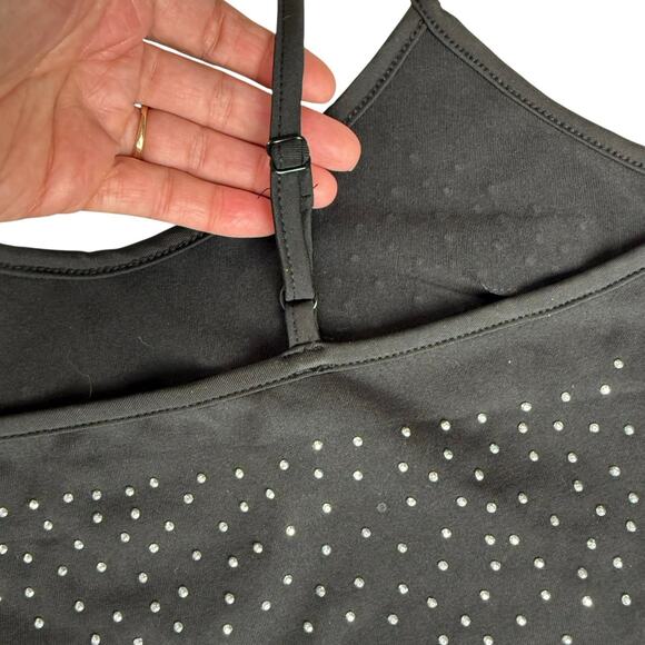 New Black Crystal Sparkle Bodysuit Tank Large Party Club NYE Glam Holiday Bling - Picture 12 of 15